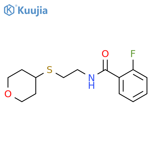 2-fluoro-N-[2-(oxan-4-ylsulfanyl)ethyl]benzamide structure