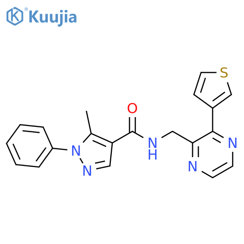5-methyl-1-phenyl-N-{3-(thiophen-3-yl)pyrazin-2-ylmethyl}-1H-pyrazole-4-carboxamide structure