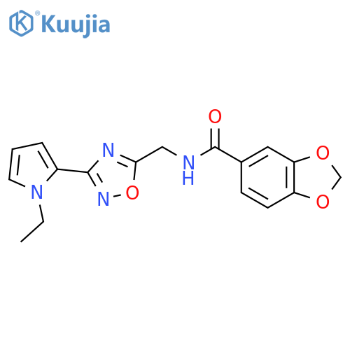 N-{[3-(1-ethyl-1H-pyrrol-2-yl)-1,2,4-oxadiazol-5-yl]methyl}-2H-1,3-benzodioxole-5-carboxamide structure