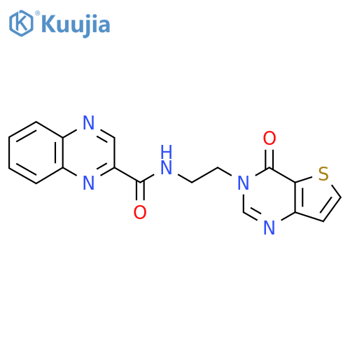 N-(2-{4-oxo-3H,4H-thieno[3,2-d]pyrimidin-3-yl}ethyl)quinoxaline-2-carboxamide structure