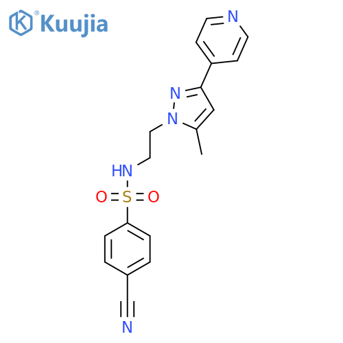 4-cyano-N-{2-[5-methyl-3-(pyridin-4-yl)-1H-pyrazol-1-yl]ethyl}benzene-1-sulfonamide structure
