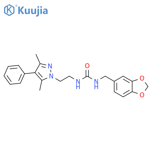 1-[(2H-1,3-benzodioxol-5-yl)methyl]-3-[2-(3,5-dimethyl-4-phenyl-1H-pyrazol-1-yl)ethyl]urea structure