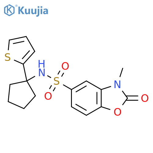 3-methyl-2-oxo-N-1-(thiophen-2-yl)cyclopentyl-2,3-dihydro-1,3-benzoxazole-5-sulfonamide structure