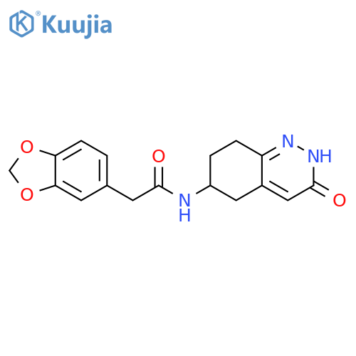 2-(2H-1,3-benzodioxol-5-yl)-N-(3-oxo-2,3,5,6,7,8-hexahydrocinnolin-6-yl)acetamide structure