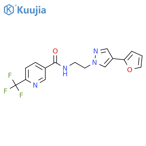 N-{2-[4-(furan-2-yl)-1H-pyrazol-1-yl]ethyl}-6-(trifluoromethyl)pyridine-3-carboxamide structure