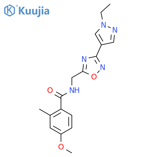 N-{3-(1-ethyl-1H-pyrazol-4-yl)-1,2,4-oxadiazol-5-ylmethyl}-4-methoxy-2-methylbenzamide structure