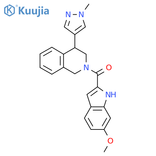 2-(6-methoxy-1H-indole-2-carbonyl)-4-(1-methyl-1H-pyrazol-4-yl)-1,2,3,4-tetrahydroisoquinoline structure