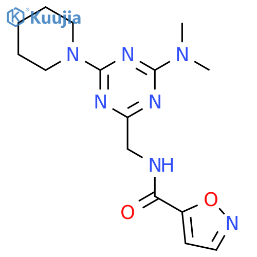 N-{4-(dimethylamino)-6-(piperidin-1-yl)-1,3,5-triazin-2-ylmethyl}-1,2-oxazole-5-carboxamide structure