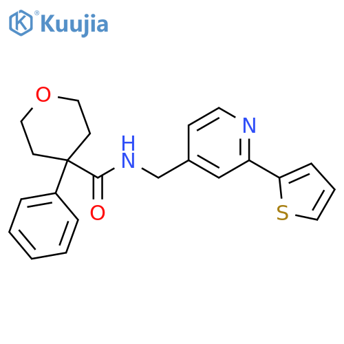 4-phenyl-N-{2-(thiophen-2-yl)pyridin-4-ylmethyl}oxane-4-carboxamide structure