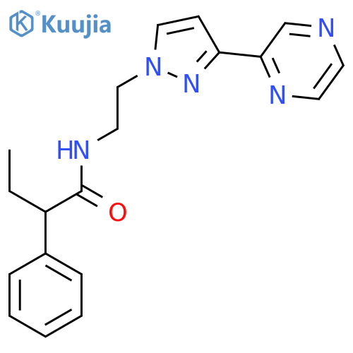 2-phenyl-N-{2-3-(pyrazin-2-yl)-1H-pyrazol-1-ylethyl}butanamide structure