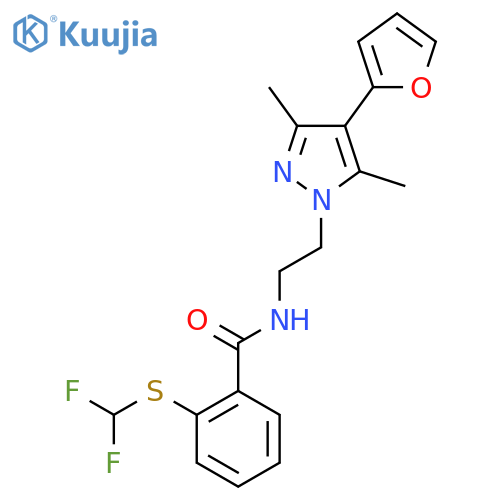 2-[(difluoromethyl)sulfanyl]-N-{2-[4-(furan-2-yl)-3,5-dimethyl-1H-pyrazol-1-yl]ethyl}benzamide structure