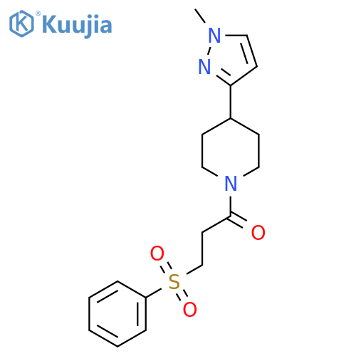 3-(benzenesulfonyl)-1-4-(1-methyl-1H-pyrazol-3-yl)piperidin-1-ylpropan-1-one structure