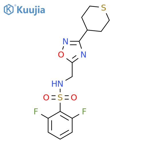 2,6-difluoro-N-{[3-(thian-4-yl)-1,2,4-oxadiazol-5-yl]methyl}benzene-1-sulfonamide structure