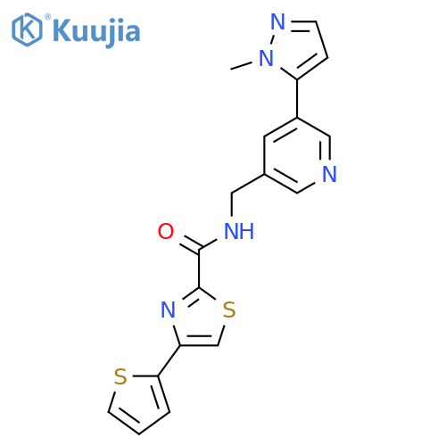 N-{5-(1-methyl-1H-pyrazol-5-yl)pyridin-3-ylmethyl}-4-(thiophen-2-yl)-1,3-thiazole-2-carboxamide structure