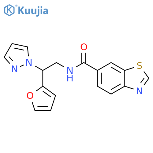 N-2-(furan-2-yl)-2-(1H-pyrazol-1-yl)ethyl-1,3-benzothiazole-6-carboxamide structure