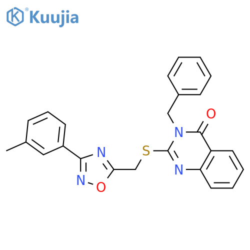 3-benzyl-2-({[3-(3-methylphenyl)-1,2,4-oxadiazol-5-yl]methyl}sulfanyl)-3,4-dihydroquinazolin-4-one structure