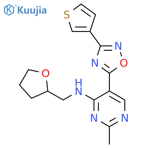2-methyl-N-[(oxolan-2-yl)methyl]-5-[3-(thiophen-3-yl)-1,2,4-oxadiazol-5-yl]pyrimidin-4-amine structure