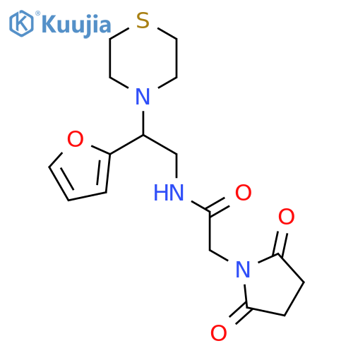 2-(2,5-dioxopyrrolidin-1-yl)-N-2-(furan-2-yl)-2-(thiomorpholin-4-yl)ethylacetamide structure