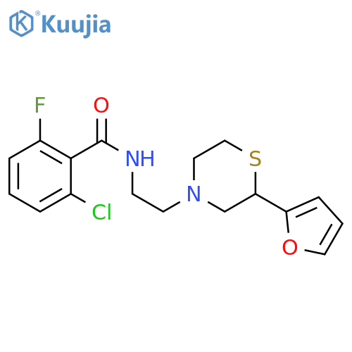 2-chloro-6-fluoro-N-2-(furan-2-yl)-2-(thiomorpholin-4-yl)ethylbenzamide structure