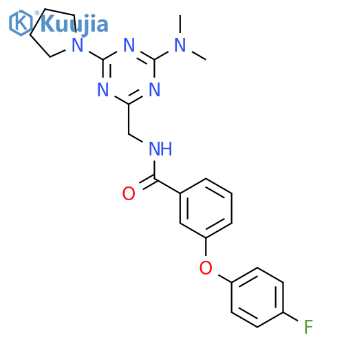 N-{4-(dimethylamino)-6-(pyrrolidin-1-yl)-1,3,5-triazin-2-ylmethyl}-3-(4-fluorophenoxy)benzamide structure