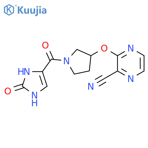 3-{[1-(2-oxo-2,3-dihydro-1H-imidazole-4-carbonyl)pyrrolidin-3-yl]oxy}pyrazine-2-carbonitrile structure