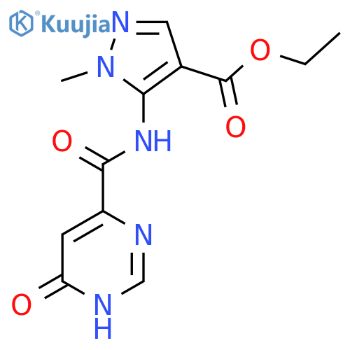 ethyl 5-(6-hydroxypyrimidine-4-amido)-1-methyl-1H-pyrazole-4-carboxylate structure