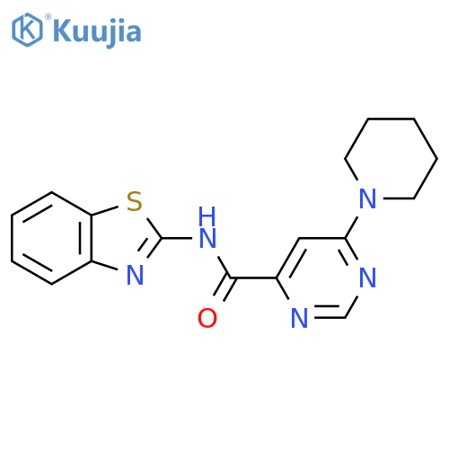 N-(1,3-benzothiazol-2-yl)-6-(piperidin-1-yl)pyrimidine-4-carboxamide structure