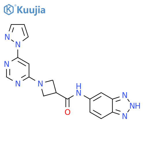 N-(1H-1,2,3-benzotriazol-5-yl)-1-6-(1H-pyrazol-1-yl)pyrimidin-4-ylazetidine-3-carboxamide structure