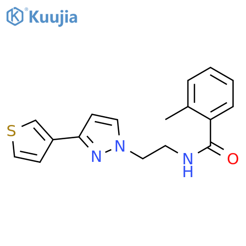 2-methyl-N-{2-[3-(thiophen-3-yl)-1H-pyrazol-1-yl]ethyl}benzamide structure