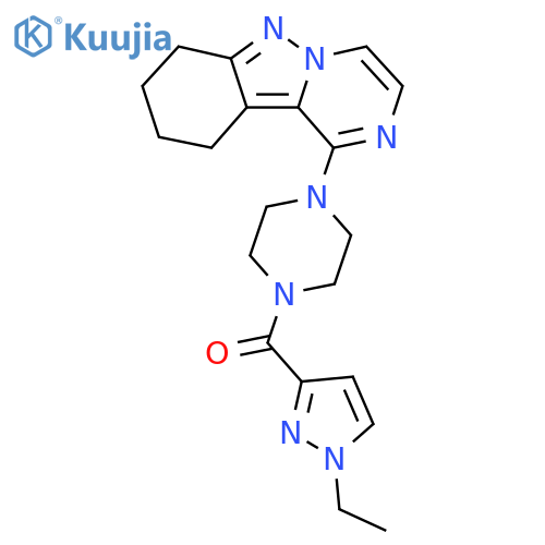 1-(1-ethyl-1H-pyrazole-3-carbonyl)-4-{7H,8H,9H,10H-pyrazino[1,2-b]indazol-1-yl}piperazine structure