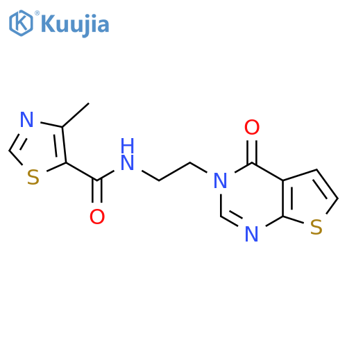 4-methyl-N-(2-{4-oxo-3H,4H-thieno[2,3-d]pyrimidin-3-yl}ethyl)-1,3-thiazole-5-carboxamide structure