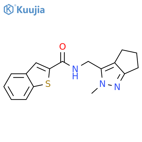 N-({2-methyl-2H,4H,5H,6H-cyclopenta[c]pyrazol-3-yl}methyl)-1-benzothiophene-2-carboxamide structure