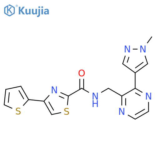 N-{3-(1-methyl-1H-pyrazol-4-yl)pyrazin-2-ylmethyl}-4-(thiophen-2-yl)-1,3-thiazole-2-carboxamide structure