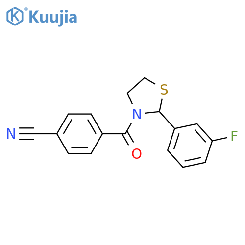 4-[2-(3-fluorophenyl)-1,3-thiazolidine-3-carbonyl]benzonitrile structure