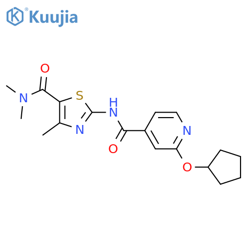 2-[(2-cyclopentyloxypyridine-4-carbonyl)amino]-N,N,4-trimethyl-1,3-thiazole-5-carboxamide structure