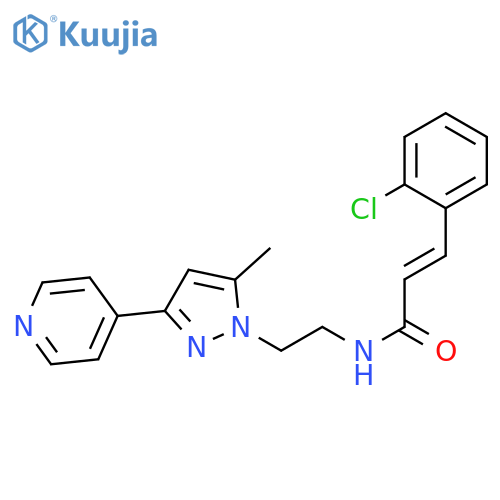 (2E)-3-(2-chlorophenyl)-N-{2-[5-methyl-3-(pyridin-4-yl)-1H-pyrazol-1-yl]ethyl}prop-2-enamide structure