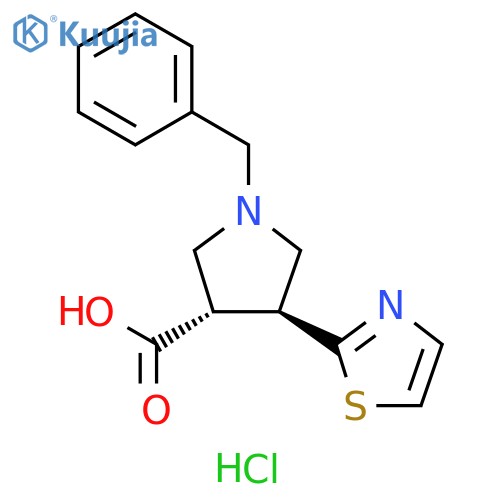 rac-(3R,4R)-1-benzyl-4-(1,3-thiazol-2-yl)pyrrolidine-3-carboxylic acid hydrochloride structure