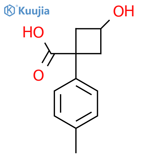 3-Hydroxy-1-(4-methylphenyl)cyclobutane-1-carboxylic acid structure