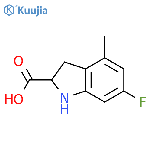 6-fluoro-4-methyl-2,3-dihydro-1H-indole-2-carboxylic acid structure