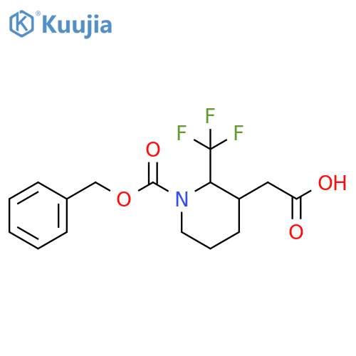 2-{1-(benzyloxy)carbonyl-2-(trifluoromethyl)piperidin-3-yl}acetic acid structure