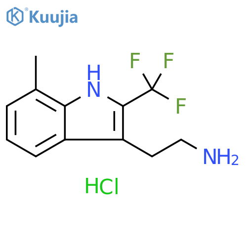 2-7-methyl-2-(trifluoromethyl)-1H-indol-3-ylethan-1-amine hydrochloride structure