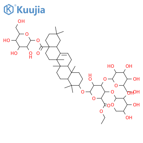 b-D-Glucopyranosiduronic acid, (3b)-28-(b-D-glucopyranosyloxy)-28-oxoolean-12-en-3-yl O-a-L-arabinofuranosyl-(1&reg;4)-O-[b-D-glucopyranosyl-(1&reg;3)]-, ethyl ester (9CI) structure