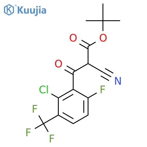 tert-Butyl 3-[(2'-chloro-6'-fluoro-3'-(trifluoromethyl))phenyl]-2-cyano-3-oxopropanoate structure