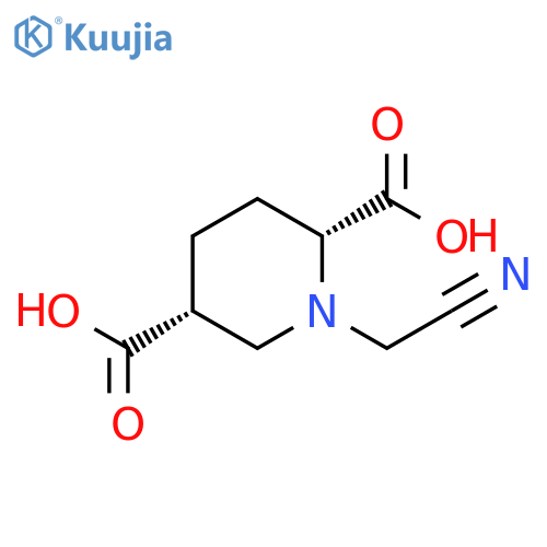 rac-(2R,5R)-1-(cyanomethyl)piperidine-2,5-dicarboxylic acid structure