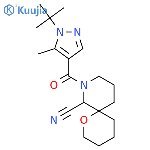 8-(1-tert-butyl-5-methyl-1H-pyrazole-4-carbonyl)-1-oxa-8-azaspiro[5.5]undecane-7-carbonitrile structure