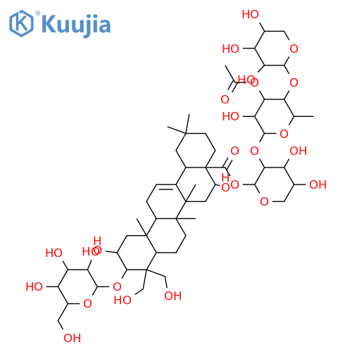 Olean-12-en-28-oic acid, 3-(β-D-glucopyranosyloxy)-2,16,23,24-tetrahydroxy-, O-β-D-xylopyranosyl-(1→4)-O-3-O-acetyl-6-deoxy-α-L-mannopyranosyl-(1→2)-α-L-arabinopyranosyl ester, (2β,3β,16α)- structure