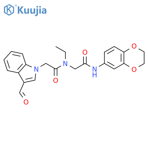 N-(2,3-dihydro-1,4-benzodioxin-6-yl)-2-[N-ethyl-2-(3-formyl-1H-indol-1-yl)acetamido]acetamide structure
