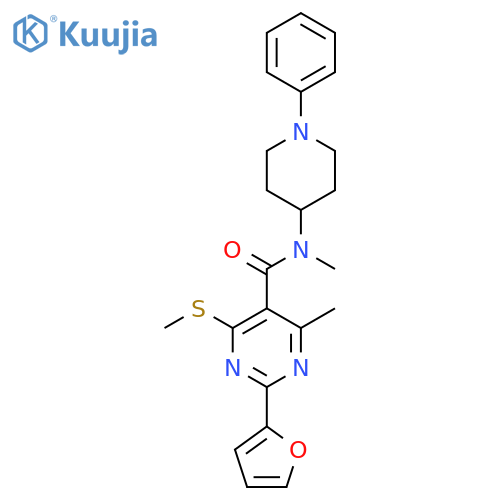 2-(furan-2-yl)-N,4-dimethyl-6-(methylsulfanyl)-N-(1-phenylpiperidin-4-yl)pyrimidine-5-carboxamide structure