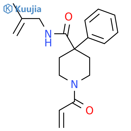 N-(2-methylprop-2-en-1-yl)-4-phenyl-1-(prop-2-enoyl)piperidine-4-carboxamide structure