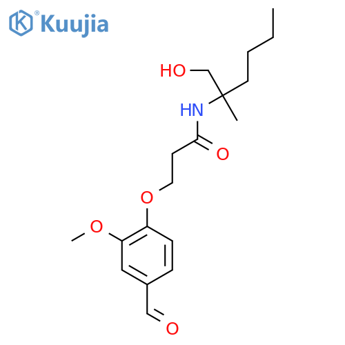 3-(4-formyl-2-methoxyphenoxy)-N-(1-hydroxy-2-methylhexan-2-yl)propanamide structure